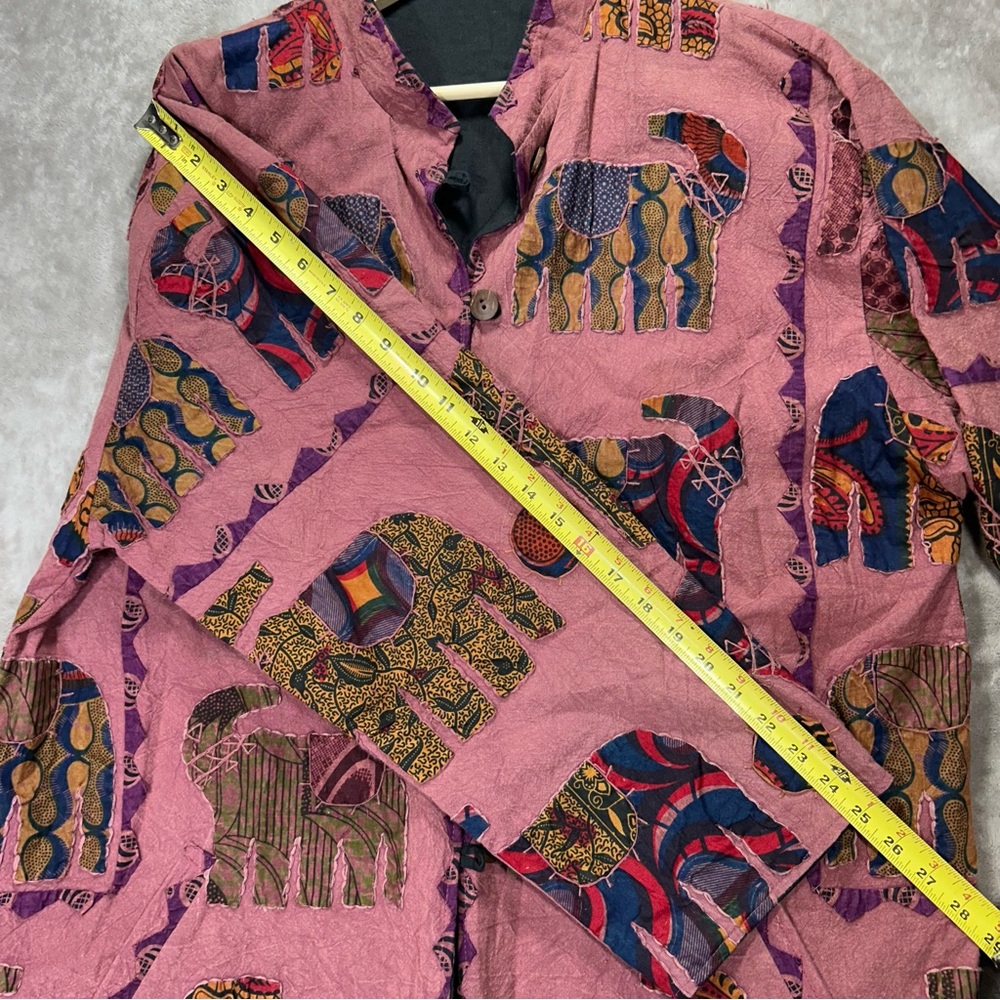 Boho Elephant Patchwork Jacket Coat Pink Tribal E… - image 8